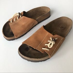 Birkenstock Papillio Brown Leather Side Lace Slide Cork Midsole Women's US 4-4.5